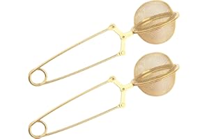 Luckyiren Snap Tea Ball Infuser with Handle; Premium Stainless Steel Fine Mesh Screen Tea Strainer Filters Colander Cullender Sieve Infusion Steeper Maker for Loose Leaf Tea Herbs, 2 Pieces, Golden