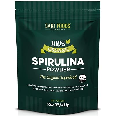 Pure Organic Spirulina Powder 16 Ounce: Natural Vegan Folate, Vitamin B12, Iron, Omega Oils, GLA, Beta Carotene, Chlorophyll, Amino Acids and 65%