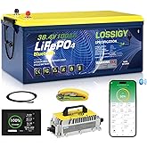 LOSSIGY 36V Lithium Golf Cart Battery, 36 Volt 100Ah LiFePO4 Battery with 25A Lithium Charger, Perfect for Golf Carts,Trolling Motors, Marine, Built in 200A BMS,Peak Current 1000A