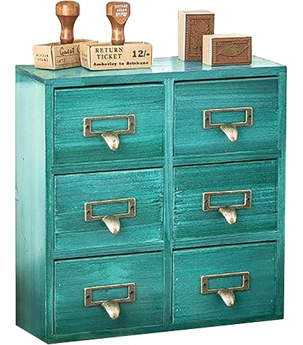 Vintage 5-Drawer Wooden Desk Organizer - Stackable Craft Storage, Rustic Apothecary Style, 9.8x9.8x6.8in
