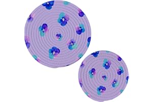 YETTASBIN Purple Flower Round Trivets Pot Holders 2 Pcs, Heat Resistant Cotton Thread Weave Trivets for Hot Dishes, Cooking, 