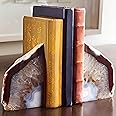 AMOYSTONE Agate Bookends for Shelf Decorative Geode Book Ends for Heavy Books Crystal Bookends for Shelves Nature Brown Small(1 Pair, 2-3 LBS)
