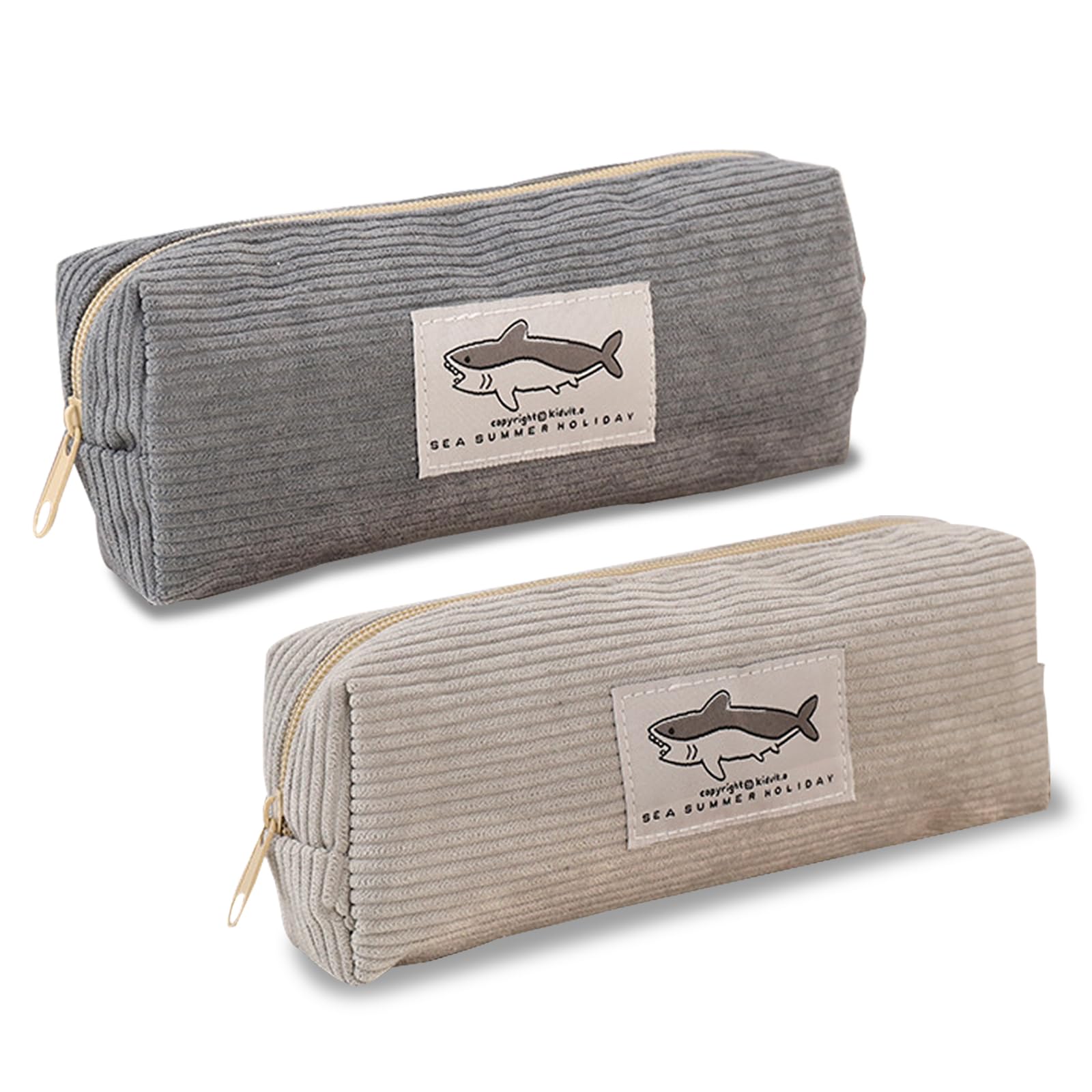 BSITSSS 2PCS Pencil Case, Large Pencilcase, Multifunctional Portable Pencil Pouch, Corduroy Pencils Case, Pencil Bag for Students Children Adults Girls Boys (Light Grey, Dark Grey