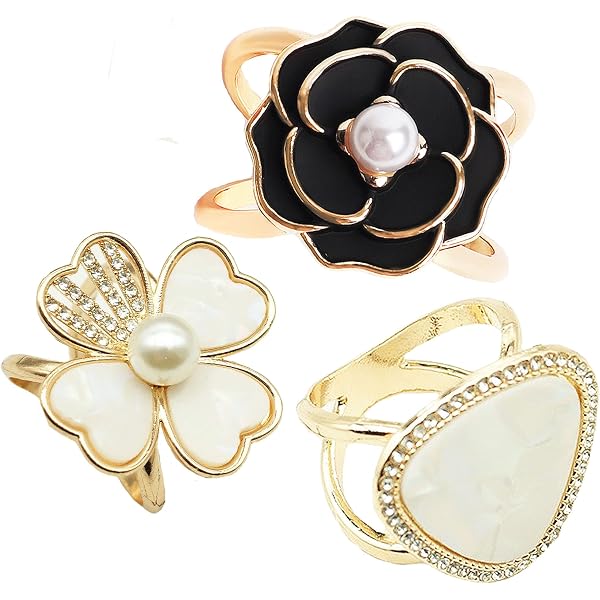 4PCS Fashion Scarf Ring Buckle Set With Pearl Rhinestones - Gold & Silver Shawl Clips For Women