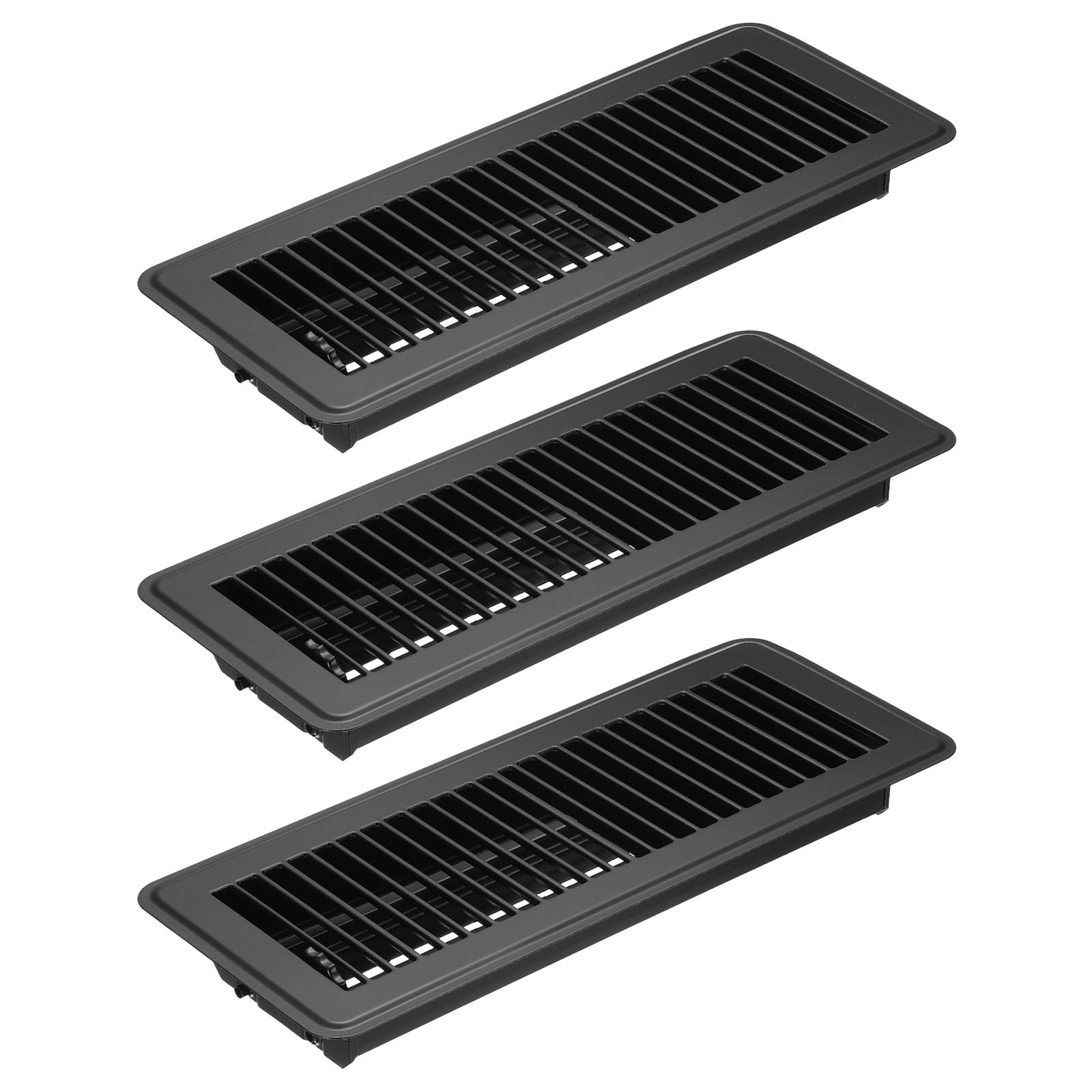 PATIKIL 12 x 4 Inch Floor Register, 3pcs Heavy Duty Air Vent Cover Steel Adjustable Decor Vents Easy Adjust Floor Grates for Sidewall Home Office, Black