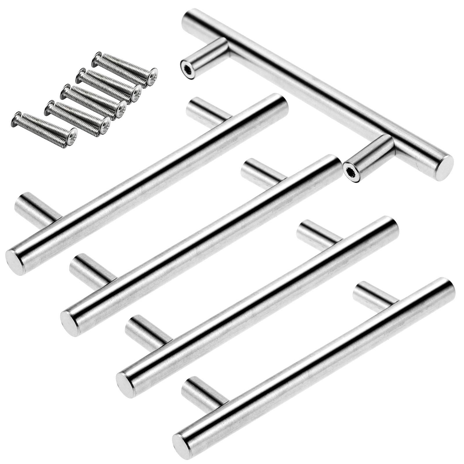 YINETTECH 96mm Stainless Steel T Bar Handle Kitchen Cup board Cabinet Door Knobs Screw MS