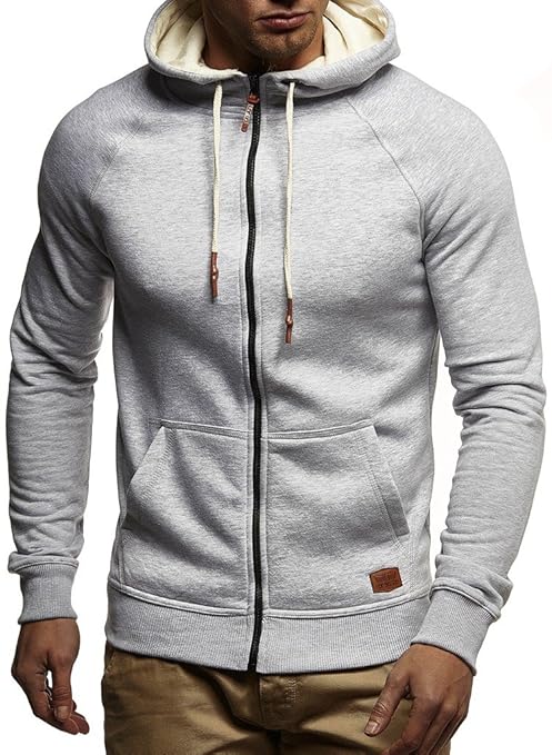 LEIF NELSON Herren Sweatjacke mit Kapuze Slim Fit Baumwolle-Anteil | Modernes Hoodie-Cardigan Langarm | Männer Schwarze Freiz