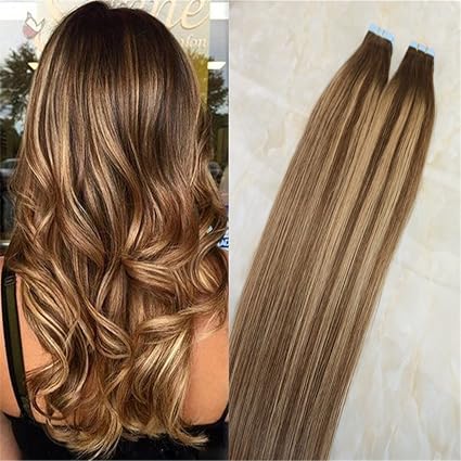 20pc50g Real Hair Extensions Tape In Balayage Color Chocolate Brown To Honey Blonde Mixed Warm Brown Glue In Hair Extensions For Short Hair22