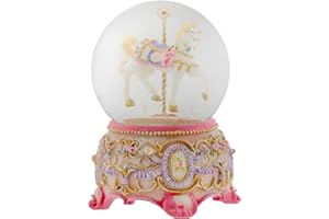 Elanze Designs Pink Rose Horse and Carousel 100MM Sturdy Wind Up Musical Glitter Water Snow Globe Tabletop Dresser Figurine Decoration Plays Tune Carousel Waltz