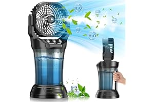 JINLICTE 30000 mAh Portable Misting Fan with RGB Ambient Light, 2000 mL Water Tank Bucket Rechargeable Camping Mist Fan with 120° Auto Oscillating Perfect for Patios Fishing Travel Garden Party Golf Tent