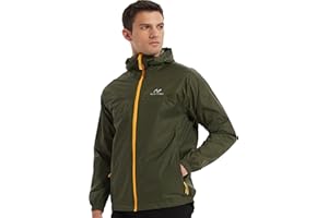 NORDIC OUTLAND Rain Jacket Men Packable Lightweight, Waterproof Breathable Raincoat with Hood, Outdoor Hiking Winbreaker
