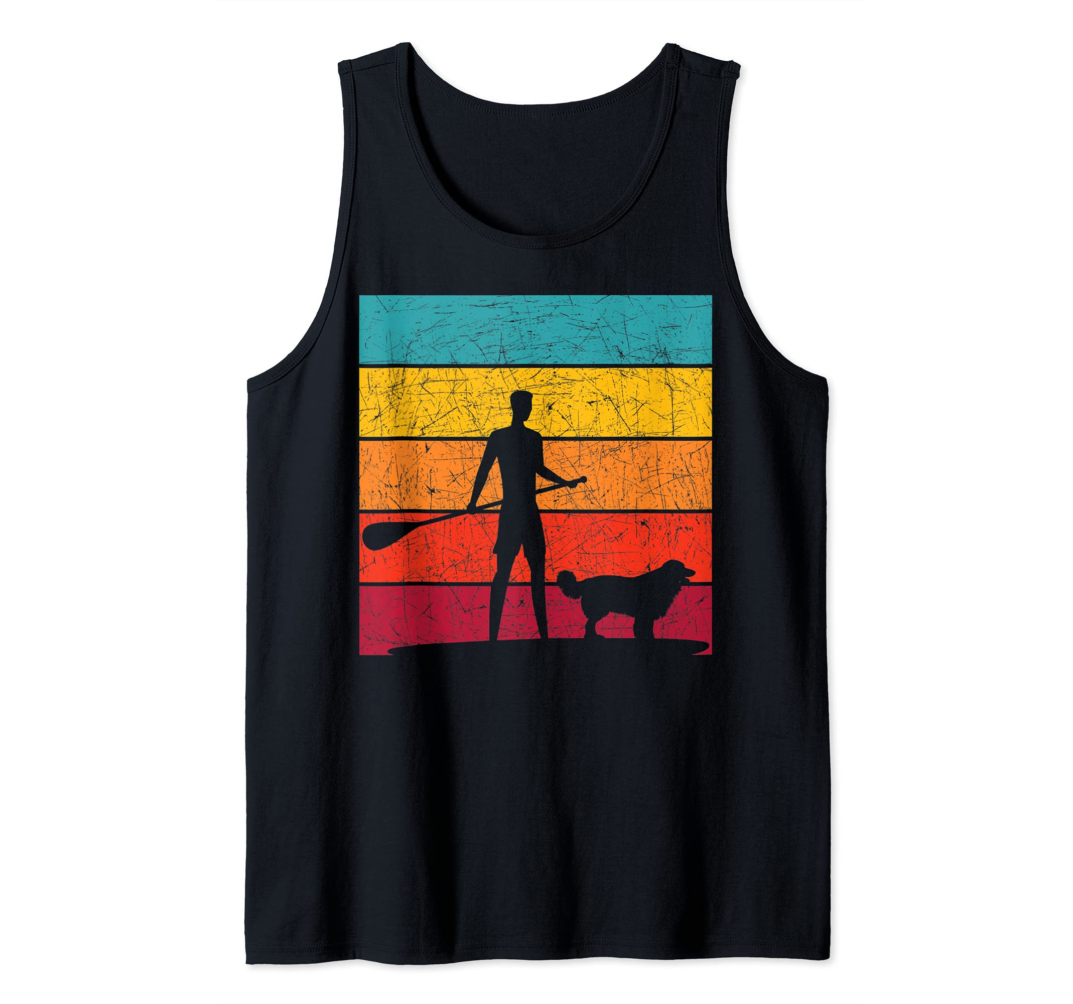 Animal Pet Dog Paddleboarder Stand Up Paddling Retro SUP Tank Top