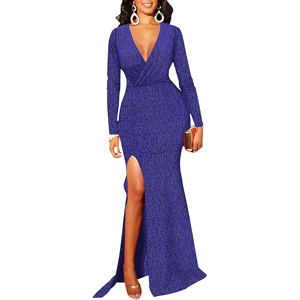 Amazon.com: Women's Sexy Sleeveless Sparkly Maxi Dress V Neck High Slit Wrap  Formal Gown Cocktail Glitter Maxi Long Dresses Brown : Clothing, Shoes &  Jewelry