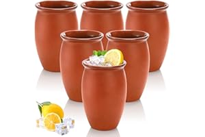 Covzoe 6 Pack Pottery Clay Cups, 20 Oz Cantaritos De Barro Mexicanos, Cocktail Drinking Glasses Bottles for Tequila, Margarit