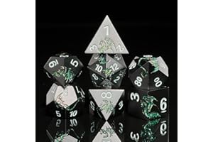 HNCCESG Black Glitter Green Dragon Metal Dice Set,7 PCS Heavy Zinc Alloy DND Dice with Magnetic Gift Box for Tabletop RPG Games (Black Glitter Green Dragon)