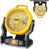 Moutec Battery Powered Fan, Cordless Jobsite Fan Compatible with DeWalt 20V & AC (adapter included). 650 CFM variable speed — for workshop, outdoor, camping. (Battery Not Included)