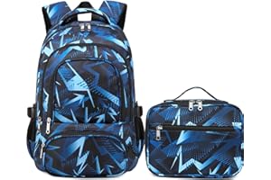 BLUEFAIRY Boys Backpack with Lunch Box Set for Kids Primary Elementary School Bags with Insulated Lunch Bags Back to School Bookbags Gifts for Son Grandson Aegean Blue