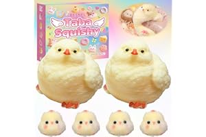 BESNEL 6Pcs Big Taba Squishy Fidget Toys-3.15in, Handmade Ultra Soft Chick Taba Squishy Kit, Cute Fidget Toys Silicone Squeeze Toys for Kids & Adults Stress Relief（Chicken）