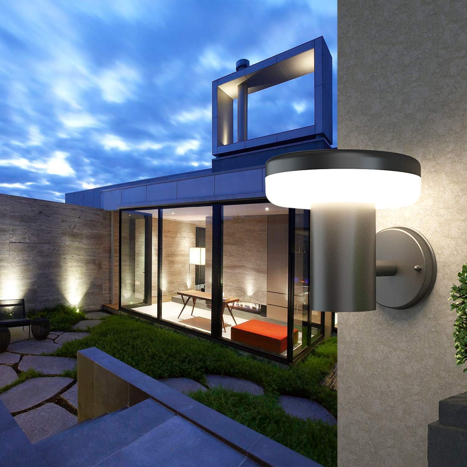 NBHANYUAN Lighting LED Outdoor Wall Light Fixtures Exterior Wall Sconce Black Stainless Steel Weatherproof 3000K Warm Light Front Door Porch Light 9W 110V 1000LM [Energy Class A+] - - 