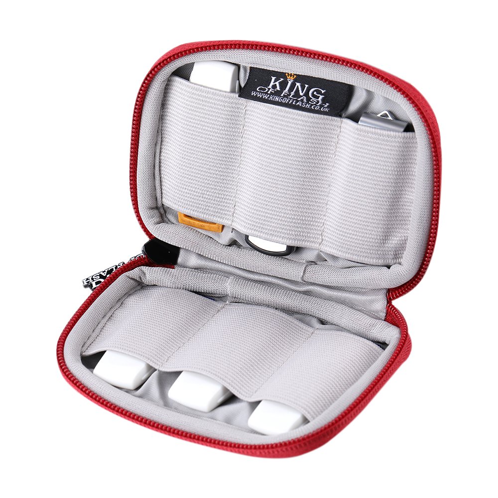 USB Flash Drive Case With Premium Quality Padded Protection For Up To 6 Flash/Key Drives, Flash Drive Case Organizer - King of Flash (Red)