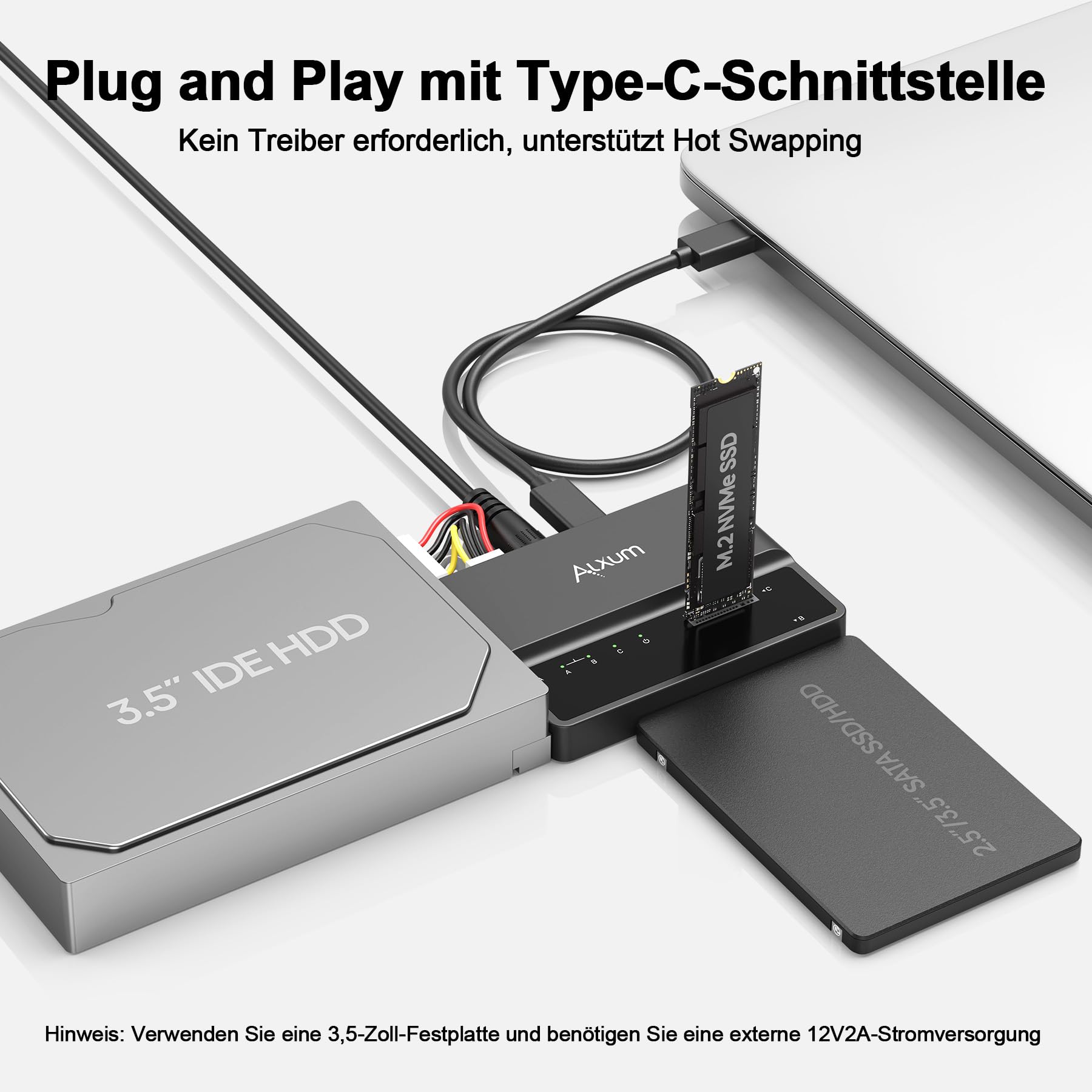Alxum IDE SATA USB Adapter, USB 3.0 Festplatten Adapter mit Netzschalter 4