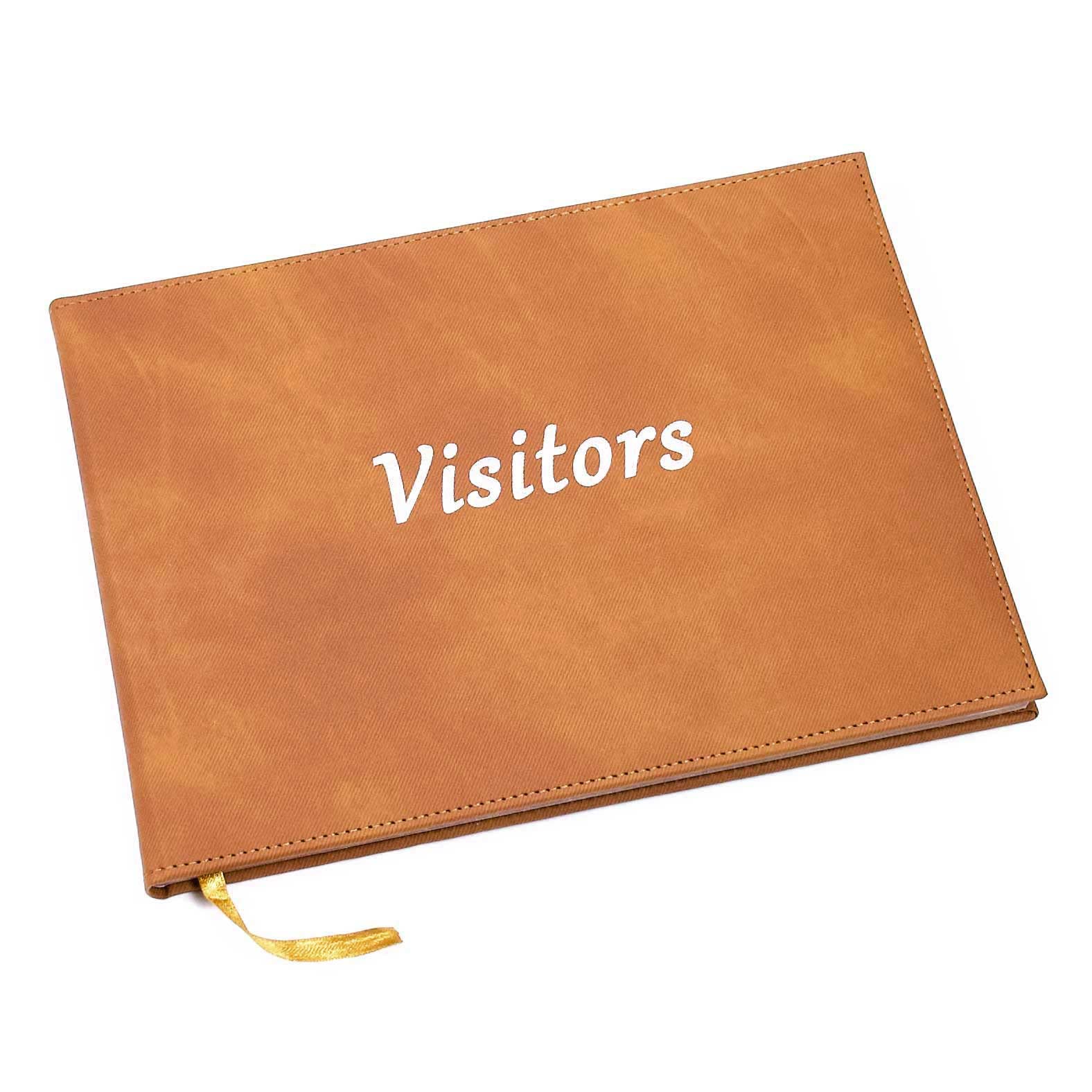 Esposti Visitors Book | Guest Record | Client Signing In | Comments Book for Guests |Tan Leather Feel Cover | 600 Entries | 265 x 195mm