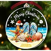 Beach Ornament - Beach Christmas Ornaments - Beach Gifts for Women Men - Beachy Themed Gifts for Mom Dad Family Friends Couple, Beachy Coastal Decor for Christmas Decorations - Sea Shell Ornaments