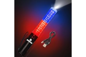 SIMAZO 10 Inch Rechargeable Traffic Signal Wand, Traffic Control Baton with White LED on Top, Air Marshalling Wand with 4 Flashing Modes for Airport, Parking, Car Directing