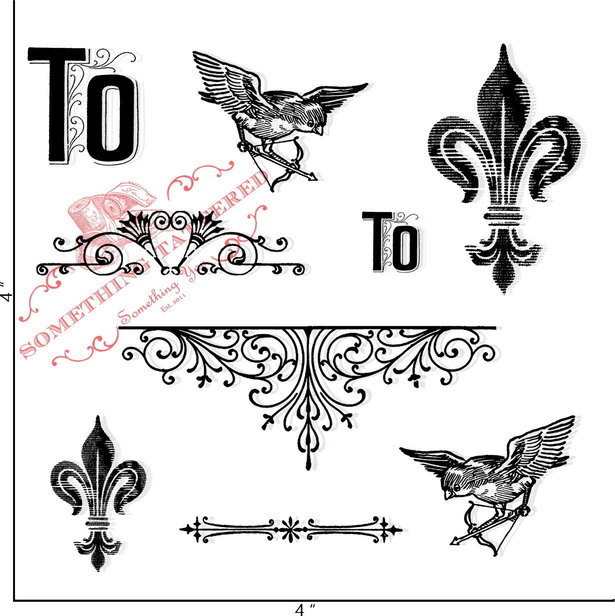 Something Tattered Fleur De Lis Bird and Arrow Stamp, Clear