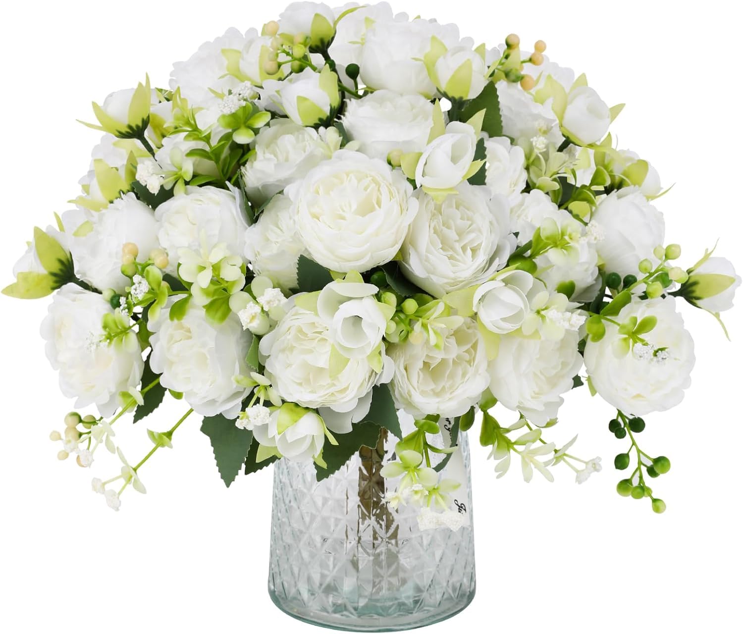Veryhome 4 Bunches Artificial Flowers Peony Silk Peonies Bouquets Fake Flowers Bouquets Wedding Decoration Home Table Kitchen Office Garden Bridal Greenery （White）