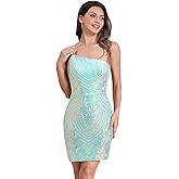 ODIZLI Sequin Dress for Women Short Prom Dresses One Shoulder Evening Party Dress with Slit