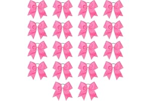 Cheer Bows, Caenagrion 18 PCS 8" Large Pink Cheer Hair Bows Ponytail Holder Elastic Band Handmade for Cheerleaders Teen Girls College Sports (Hot Pink)