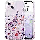 Micoden for iPhone 14 Case, Cute Floral Girls Women Soft Case Silicone Shockproof Curly Wave Wavy Edge Camera Protection Cover Clear Thin[Non Yellowing] Flower Phone Case for iPhone 14, Multicolor