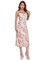Women's Spaghetti Strap Midi Satin Silk Dresses