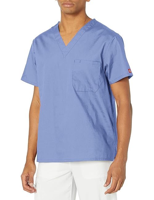 Dickies Men's V-Neck Scrub Top, Ceil Blue, 4X-Large