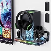 Wall Mount with Cooling Fan Charging Stand for Xbox Series X/S, Vertical Dual Controller Charger Station with 2 X 1100 mAh Rechargeable Battery for Xbox Console Accessories, 3 USB Ports, Headset Stand