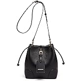 DORIS&JACKY Genuine Leather Bucket Crossbody Purse Small Designer Drawstring Single Shoulder Bag for Women
