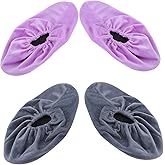 2 Pairs Bowling Shoe Covers for Women &amp; Kids: Non-Slip Fleece Fabric Reusable Washable Indoor Outdoor Sports Shoe Protectors (Silver Grey &amp; Grape Purple Adult Size)