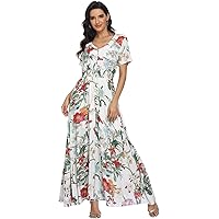 Milumia Women Button Up Floral Print Split Flowy Maxi Party Summer Dress  Light Green X-Small at Amazon Women's Clothing store