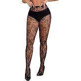 Gulinala Women Lace Fishnet Stockings Floral Lace Tights Flower Patterned Pantyhose Leggings