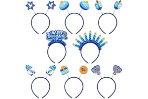 CiyvoLyeen Hanukkah Headbands 8 Pcs Gnome Menorah Dreidel Decorations Festive Head Hat Toppers Photo Booth Chanukah Party Favors Supplies Gifts Blue