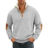 QOSOQ Men's Fleece Sweatshirts Vintage Quarter Zip Pullover shirt Casual Long Sleeve Sweatshirt warm tops