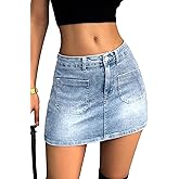 ELLEVEN Denim Mini Skirt for Women High Waisted, High Stretchy Casual Summer Cute Jean Skirts