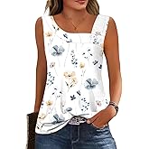 GUNEST Womens Summer Tank Tops Square Neck Sleeveless Buttons Casual Dressy Tunics Basic Business Work T Shirts Blouses