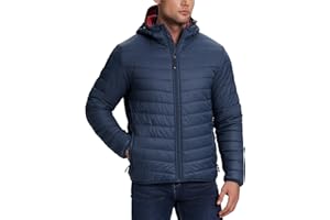 33,000ft Men's Lightweight Packable Insulated Puffer Winter Jacket with Hood, Water-Resistant Down Alternative Puffy Coat