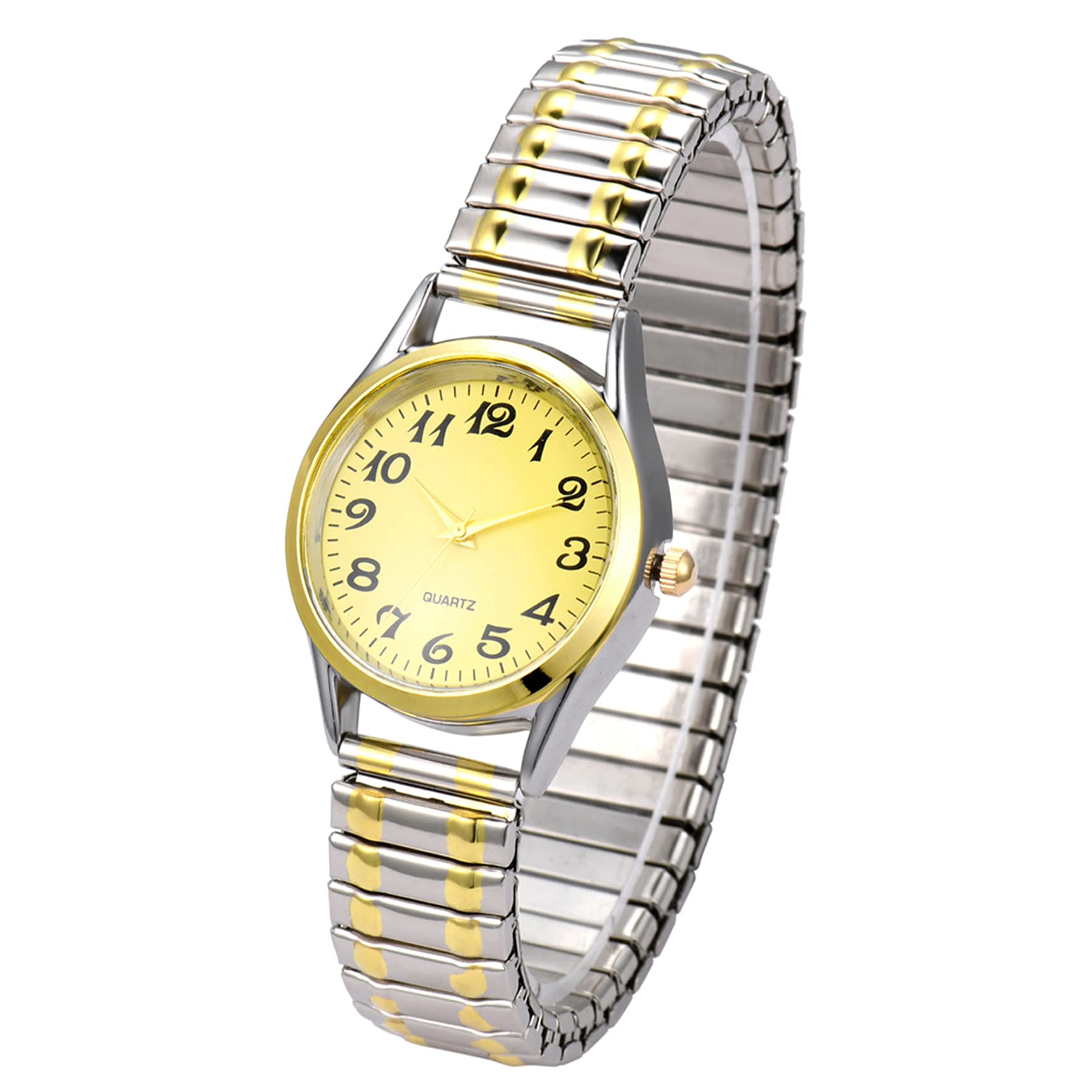 JewelryWe Women's Ultra Thin Easy Reader Watch with Elastic Strap, Golden Watch for Mothers Day