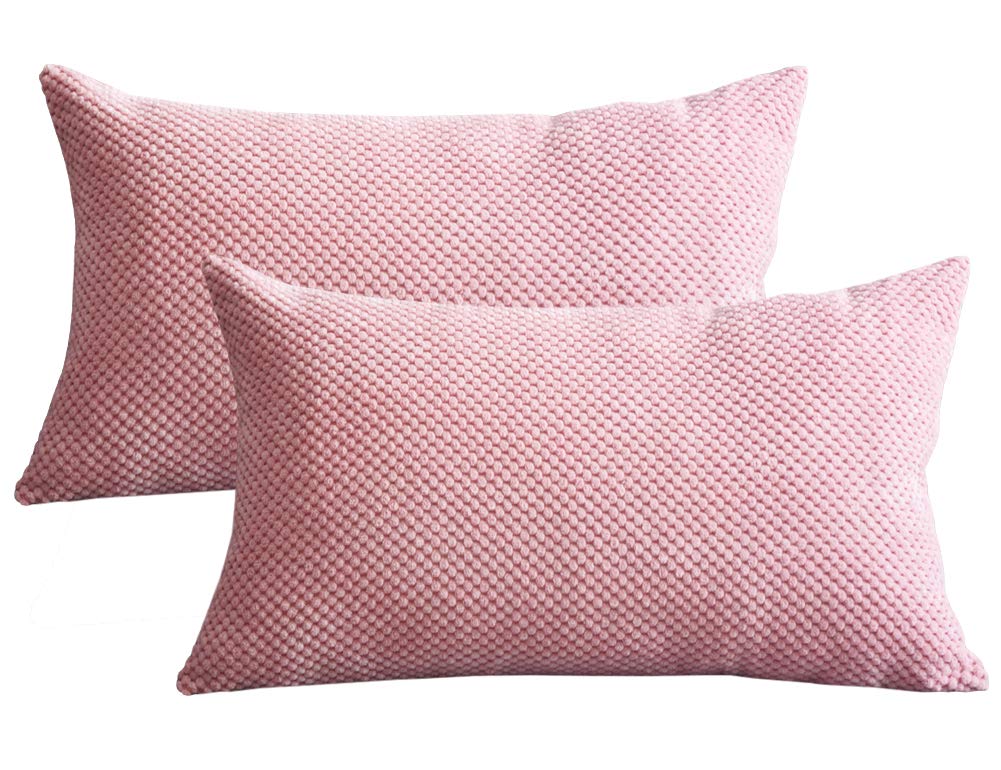 Lutanky Corduroy Cushion Covers (Pack of 2) Super Soft Rectangle Pineapple Grid Throw Pillow Cases for Sofa Bedroom Home Decor （30 x 50 cm） (pink, 2 Pieces)