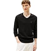 Tommy Hilfiger Mens Cotton Solid V Neck Sweater Lightweight Pullover
