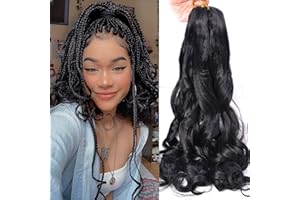 Luoyudu French Curly Braiding Hair 24Inch Loose Wavy 8 Packs #1B Black Bouncy Braiding Hair Extensions 75g/Pack Synthetic French Curl Crochet Hair Extensions（8packs,24Inch)