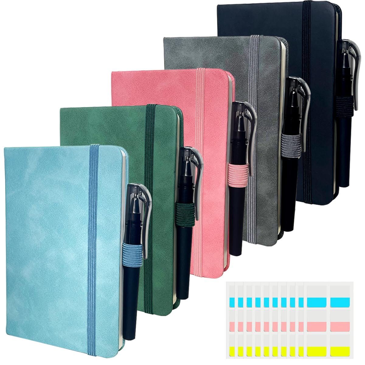 XingyLi 20Pcs A6 Pocket Notebook Set, 200 Pages/100 Sheets Lined Journal Notebooks with Pens and Sticky Tabs, Small Hardcover Leather Notepad, College Ruled Journals Memo Note Book for School Office